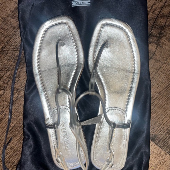 Prada Womens 1X557B_3AU1_F0118 Silver Leather Sandals Brief on Slippers - Picture 3 of 11